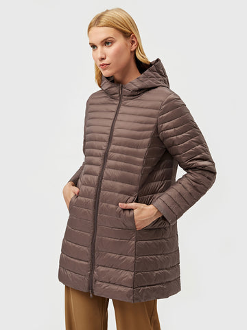 Long Hooded Light Down PufferJacket