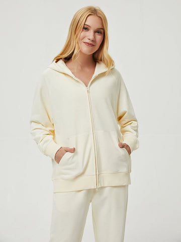 Terry Fleece Cloud Nine Zip Hoodie-Warm White